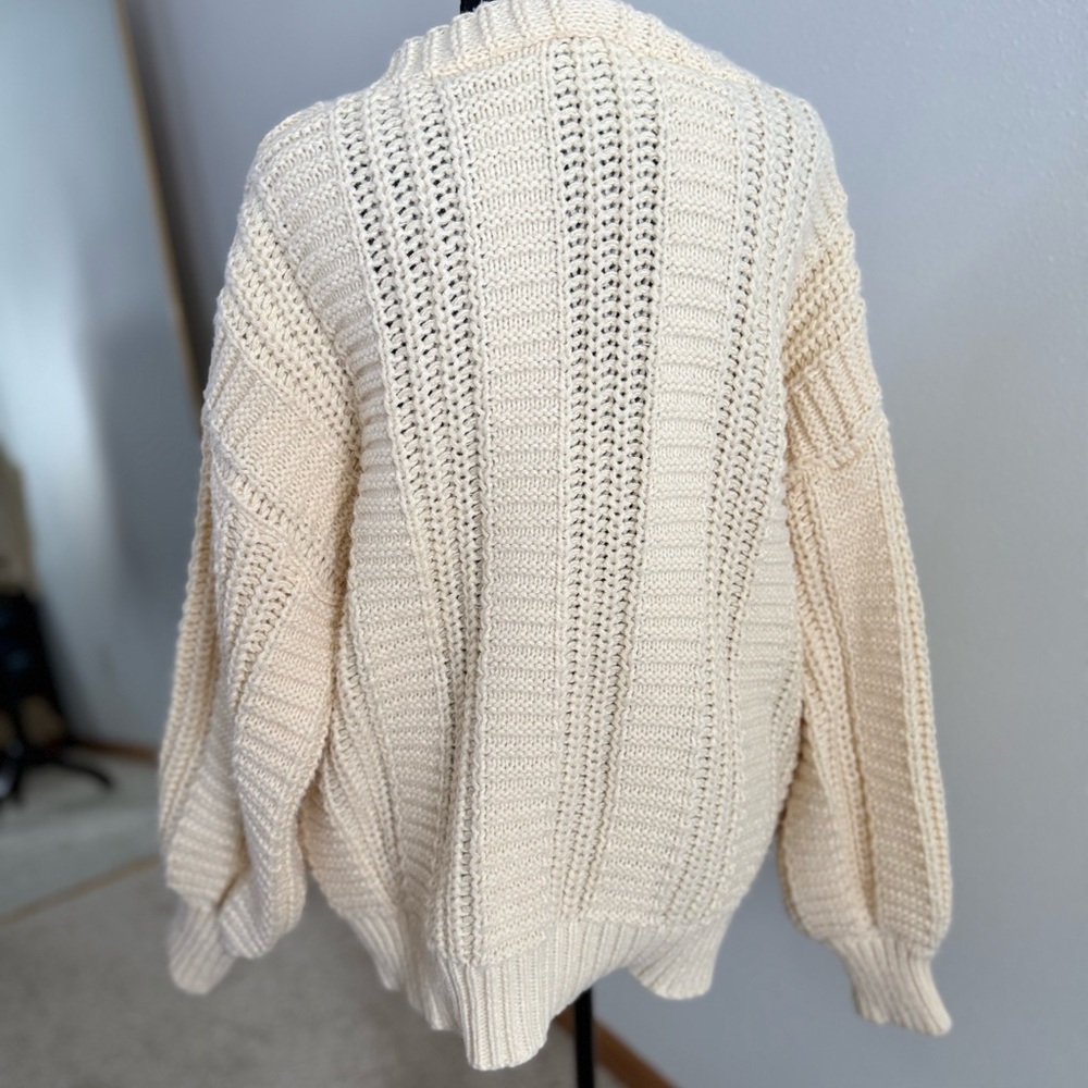 Chunky Cable Knit Cardigan Cream Oversized Fisherman Grandpa Sweater - Picture 4 of 15